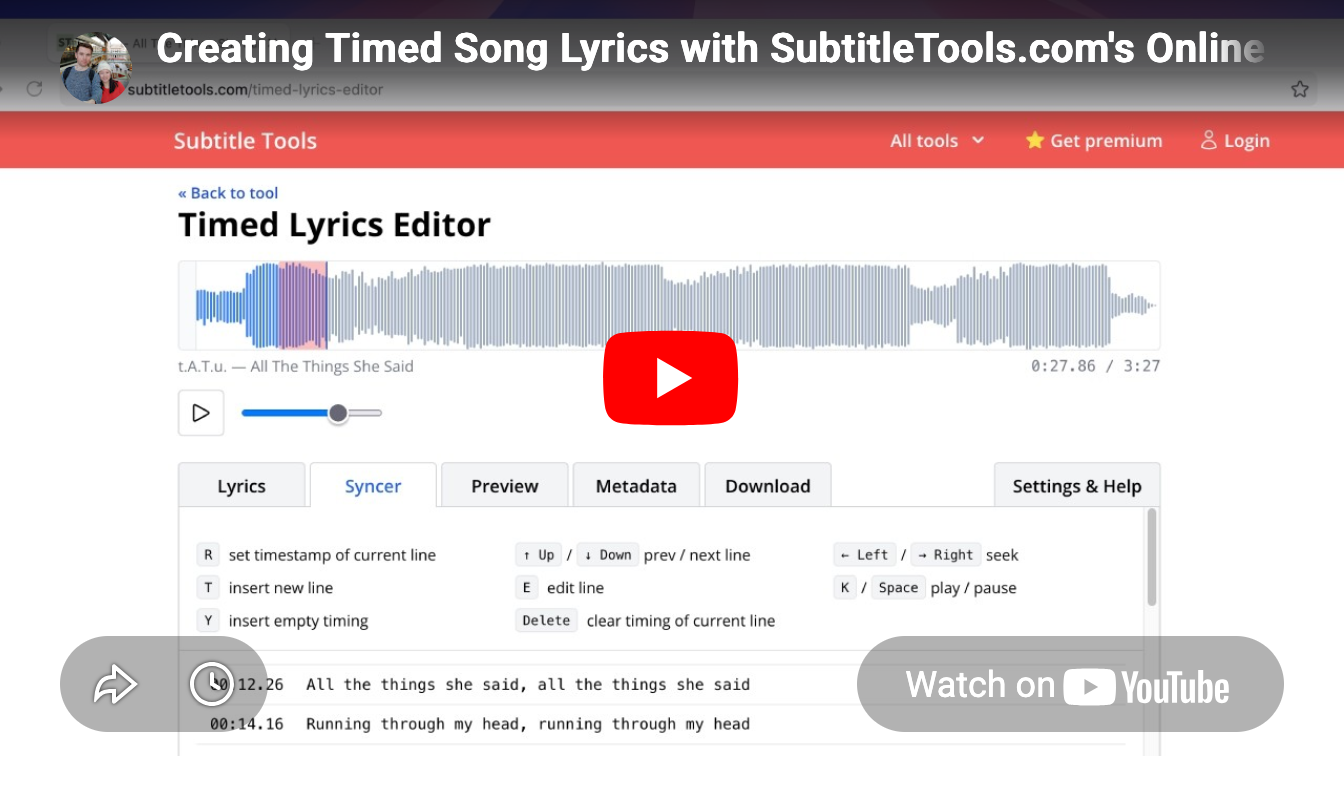 Creating Timed Song Lyrics with SubtitleTools.com's Online Editor